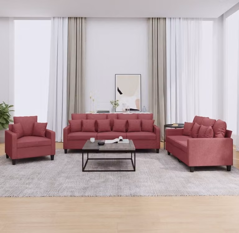 Maison Exclusive - Set divano 3 pezzi con cuscini in tessuto bordeaux