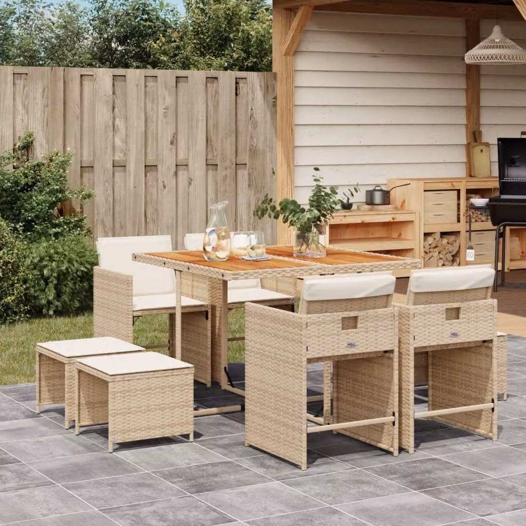 Maison Exclusive - Set da Pranzo da Giardino 9 pz con Cuscini Beige in Polyrattan
