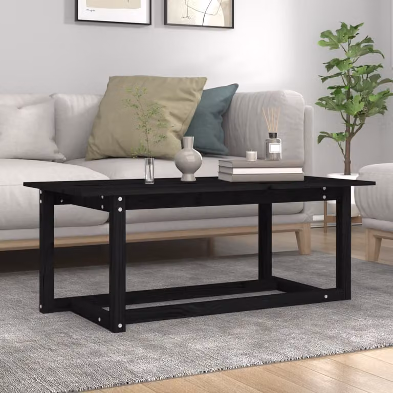 The Living Store tavolino nero 110x55x45 cm in legno di pino massiccio