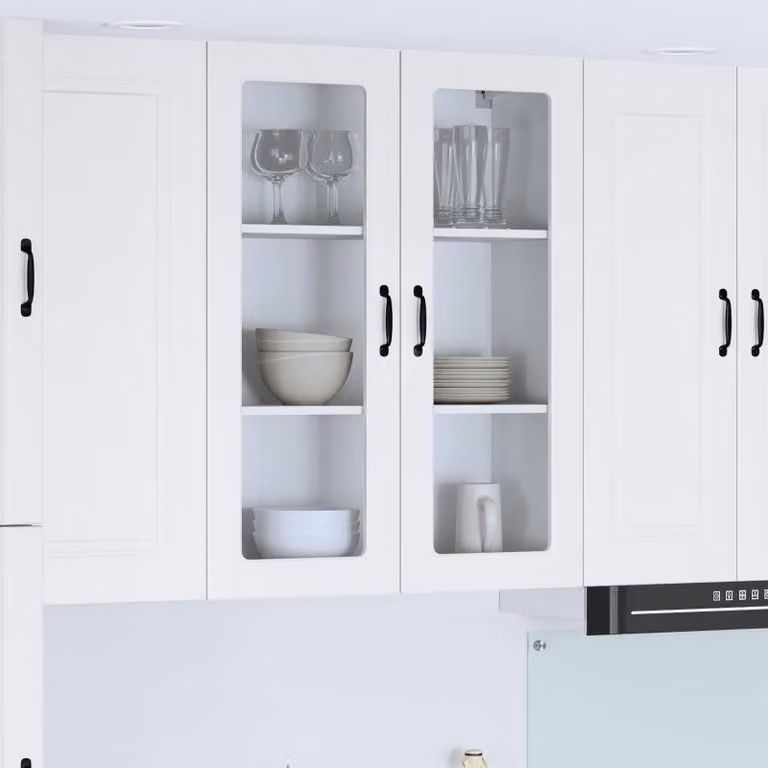 Pensile da cucina moderno vidaXL in legno e vetro Bianco Lucido L 80 x P 31 x H 100 cm