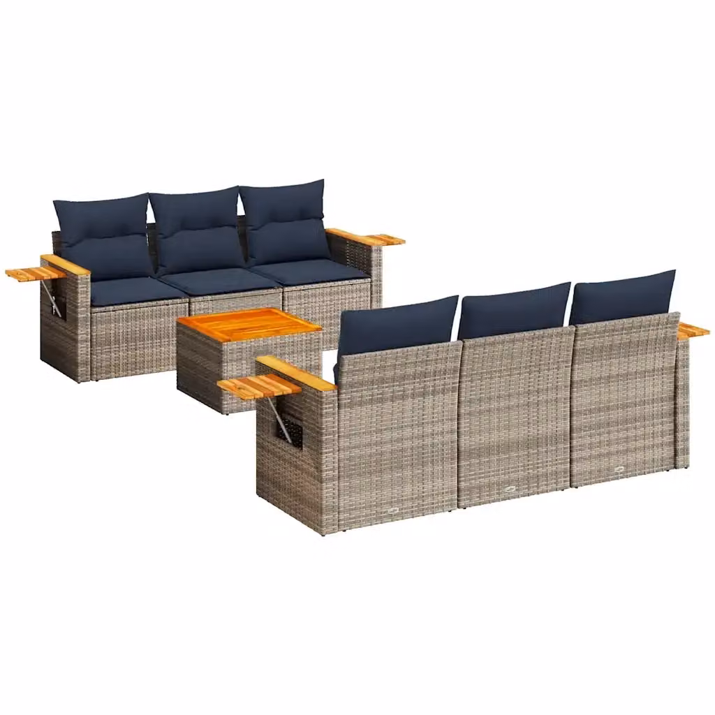 Set di divani da giardino vidaXL in 7 pezzi in polyrattan grigio con cuscini imbottiti e tavolino da caffè – 2