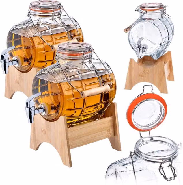 KADAX Barrel 2x 3L Keg Caraffa in vetro con rubinetto per liquori artigianali