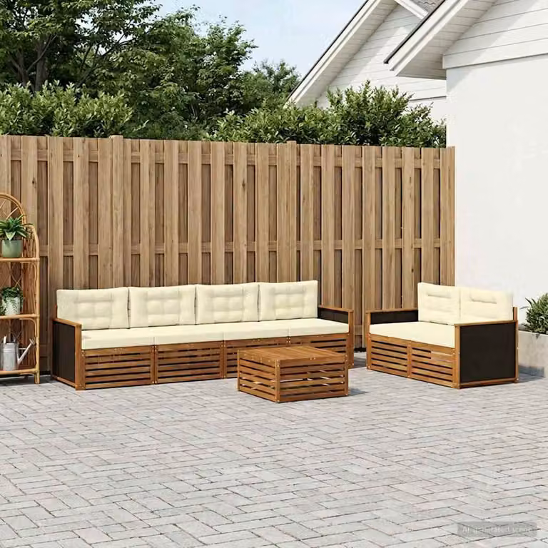 vidaXL Set di divani da esterno 7 pz in legno di acacia con cuscini, colore beige e marrone