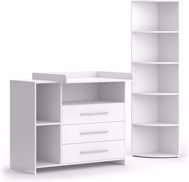 Set per cameretta Oskar Bianco 2 parti, con fasciatoio e ripiano per giocattoli Vicco