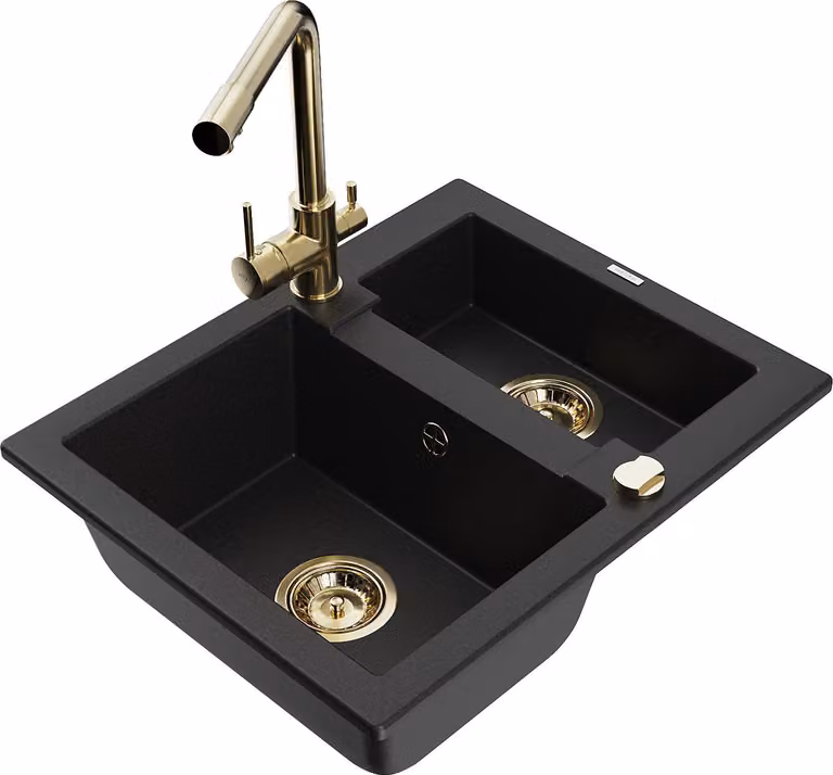 Mexen Carlos lavello in granito 1,5 vasca con rubinetto da cucina Duero, nero - 6518-77-671600-50