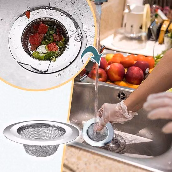 Griglia filtrante in acciaio inossidabile a due elementi, robusta e montata in posizione inclinata, con lato superiore di 11,3 cm, ideale per scarichi di lavelli da cucina/WC, scarichi a pavimento, scarichi da balcone e apparecchi multifunzionali.