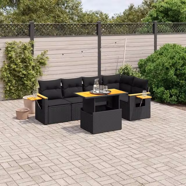 Set Divano da Giardino 6 pz con Cuscini Nero in Polyrattan 3273505