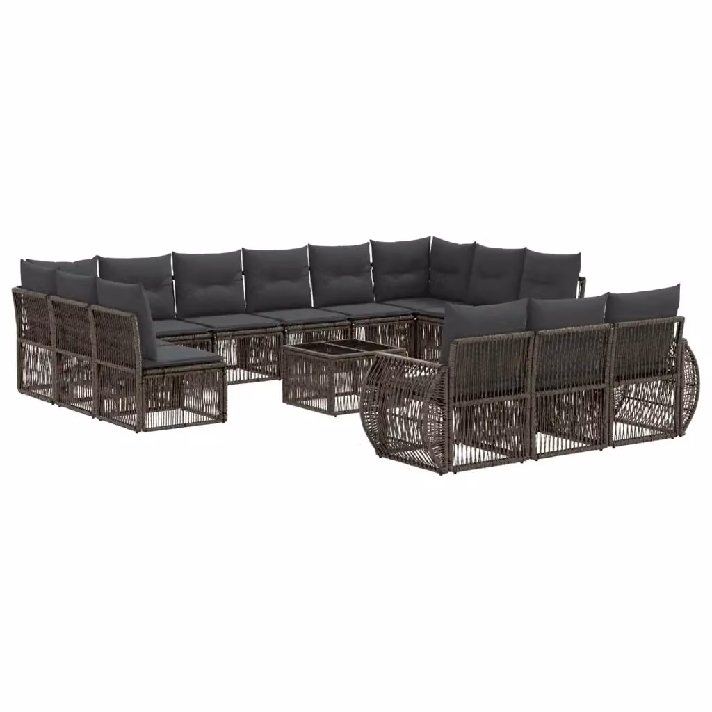 Set Divano da Giardino vidaXL a Forma a U in Polyrattan Grigio e Antracite con 14 Pezzi e Cuscini Inclusi – 2