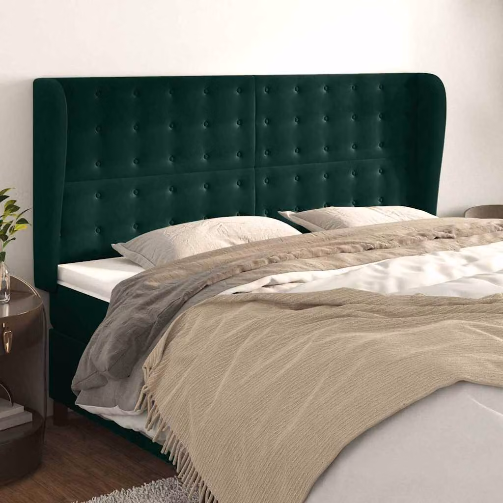 Testiera ad orecchio vidaXL in velluto verde scuro L: 203 cm, P: 23 cm, H: 118/128 cm