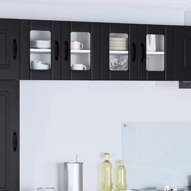 Set di 2 pensili da cucina vidaXL neri con ante scorrevoli in legno, L: 60 cm, P: 31 cm, H: 40 cm