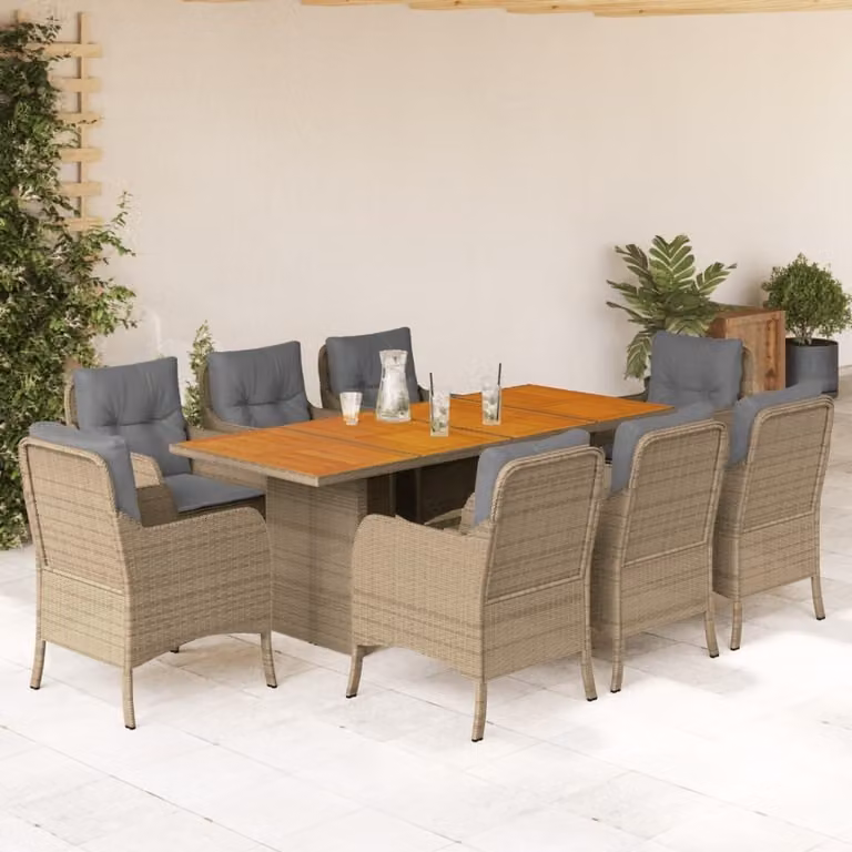 Maison Exclusive - Set da pranzo da giardino 9 pezzi con cuscini in polyrattan beige
