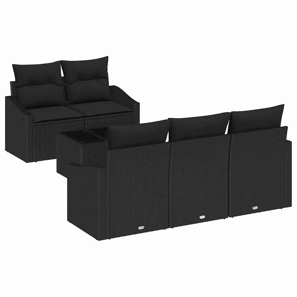 Set di divani da giardino vidaXL in polyrattan nero con cuscini e tavolino da esterno 6 pezzi – 2