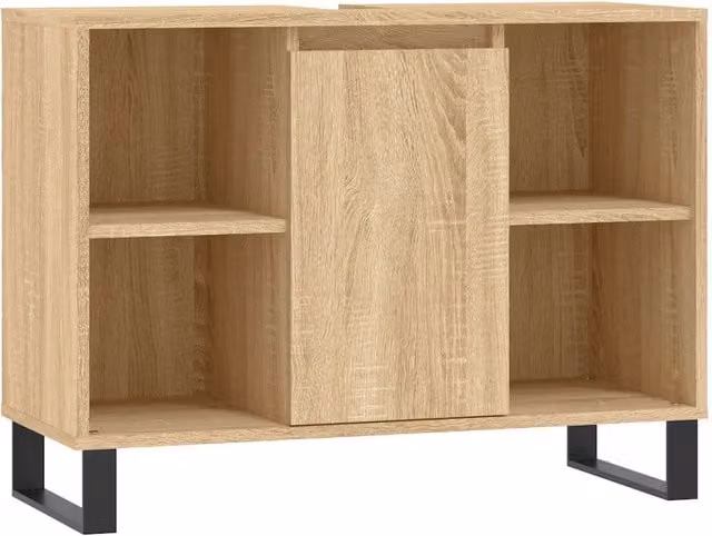 Armadietto da bagno rovere sonoma 80 x 33 x 60 cm con ampio spazio di archiviazione in stile industriale in legno multistrato rovere sonoma 02_0049066