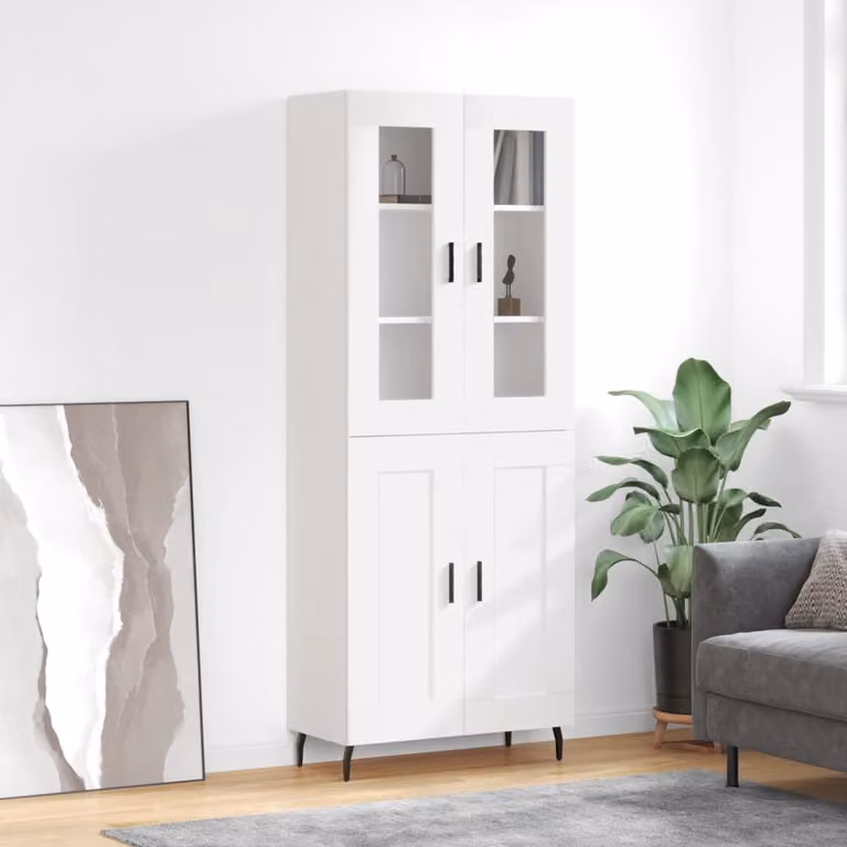 Credenza bianca vidaXL in legno e vetro con ante a vetro e ripiani interni L/P/H: 69,5 x 34,0 x 180,0 cm