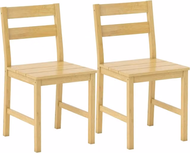 Sedia da Pranzo Minimal in Bambù Naturale con Seduta a Listoni e Schienale Curvato, Colore Beige e Marrone