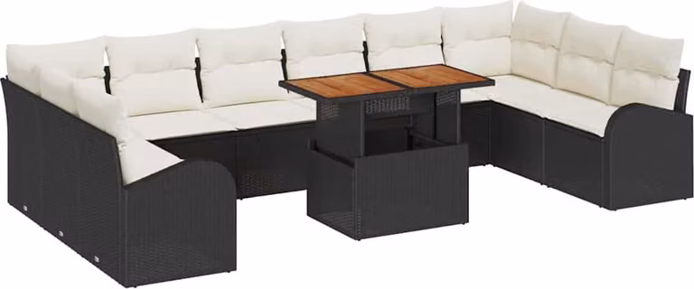 Set Divano da Giardino 11 pcs Nero Poly Rattan