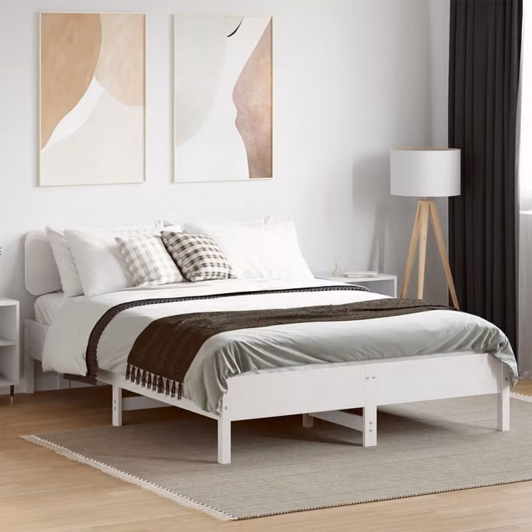 vidaXL Giroletto in legno massello di pino bianco con doghe piatte, L/P/H: 205.5 x 140 x 76.7 cm