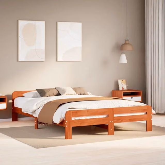 Letto in legno di pino Marrone Cera vidaXL L/P: 150 x 200 cm – 1