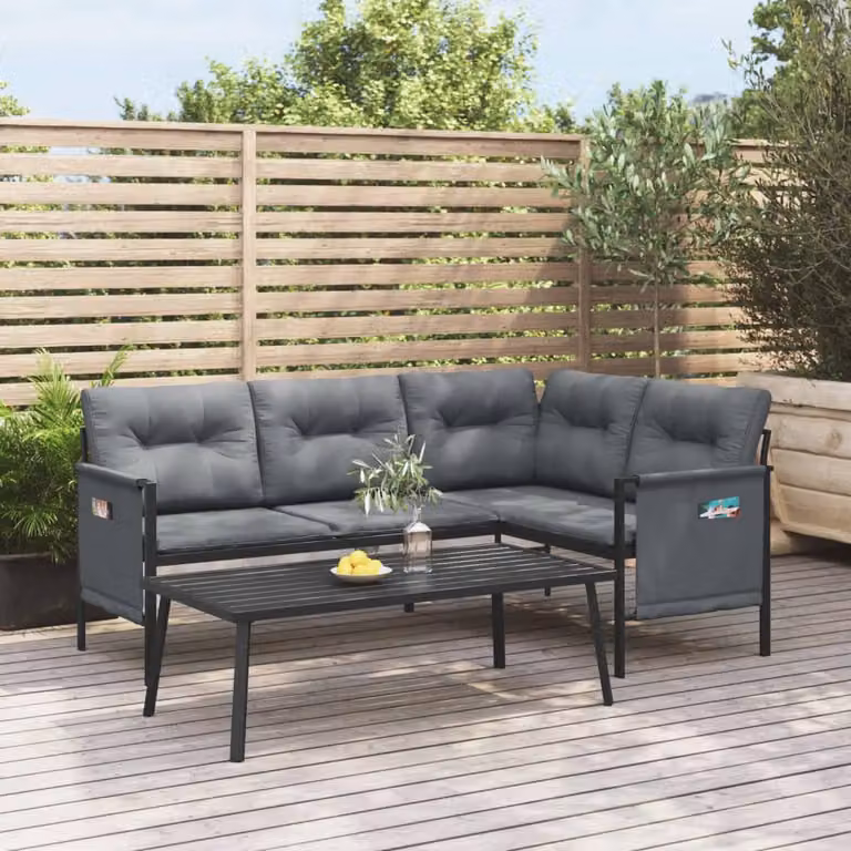 Set Salotto da Giardino vidaXL a Forma di L con Divano Angolare e Tavolino, Acciaio Antracite e Tessilene con Cuscini Inclusi
