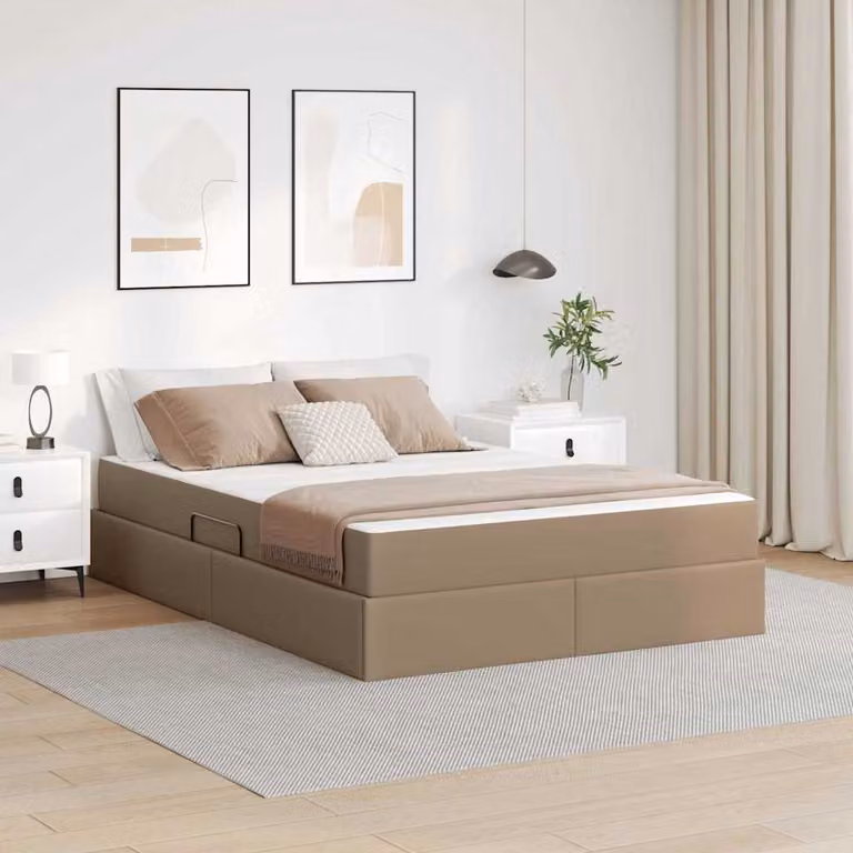 Letto con contenitore e 2 materassi ibridi vidaXL in ecopelle color cappuccino, L/P/H: 140 x 200 x 204 cm