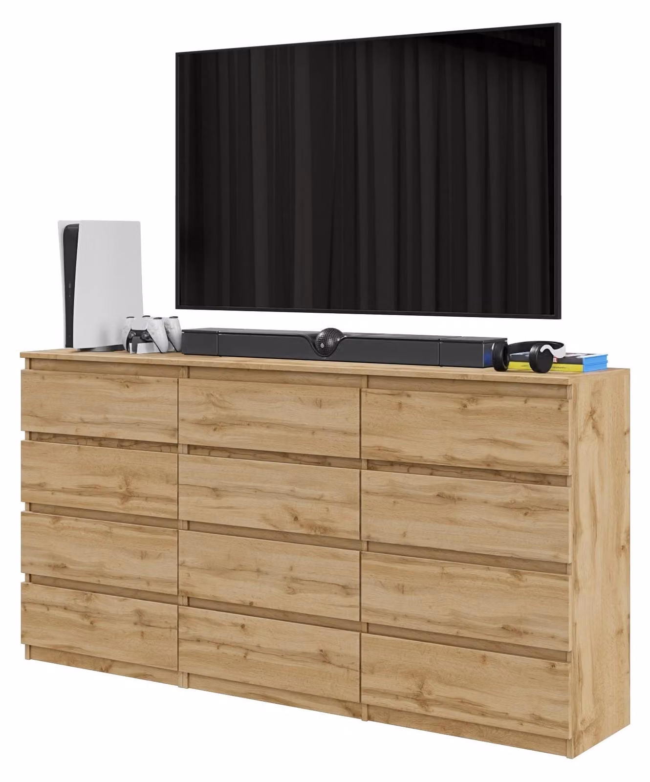 Set di comodini Wotan in legno di quercia con 12 cassetti (8+4) – Grande set di mobili contenitori per camera da letto e soggiorno – GABRIEL
