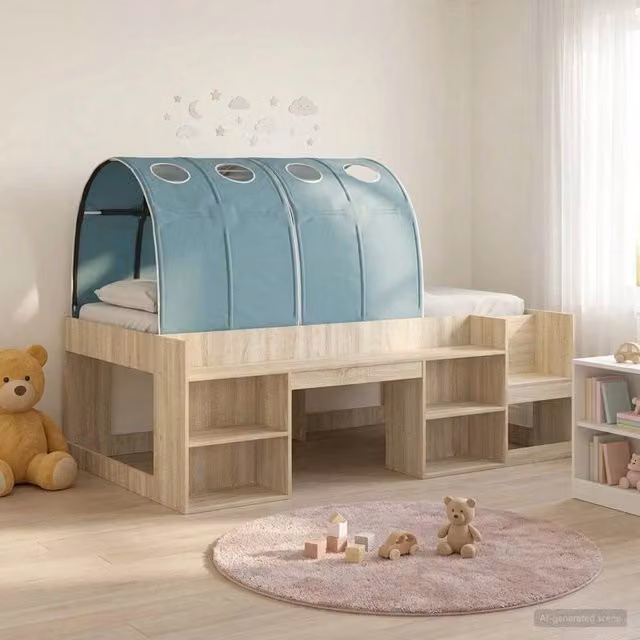 Letto con Tunnel con lo scaffale 3 pz Rovere Sonoma e Azzurro 3423624