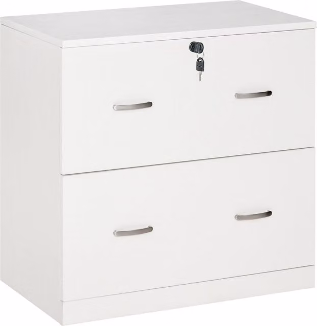 Cassettiera da ufficio Xylo con 2 cassetti e serratura, colore bianco opaco, L: 77 cm, P: 42 cm, H: 72 cm