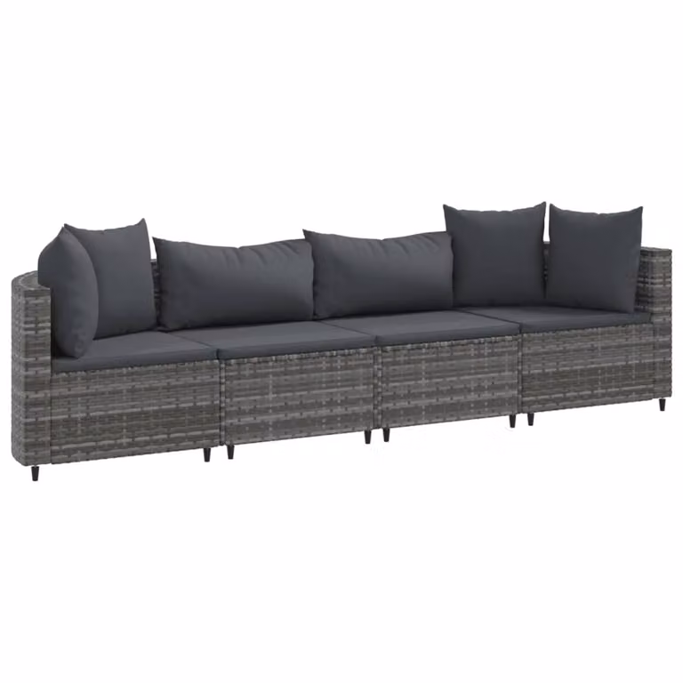 Set Divani da Giardino 4 pz con Cuscini in Polyrattan Grigio