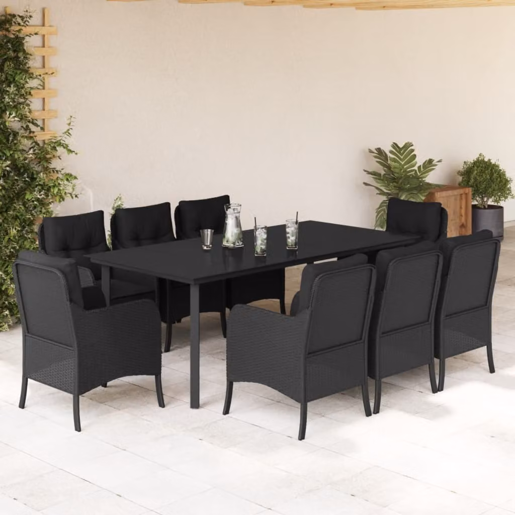 Maison Exclusive - Set da Pranzo da Giardino 9 pz con Cuscini Nero in Polyrattan