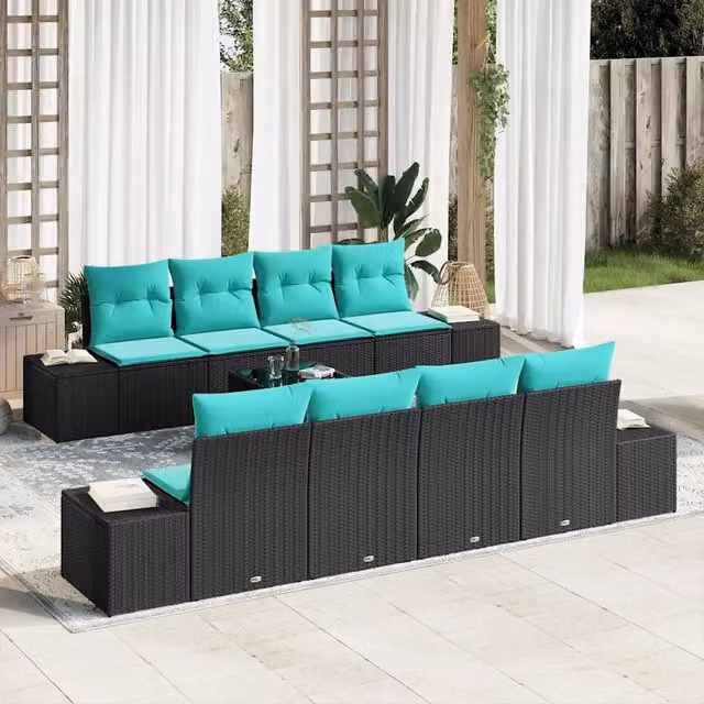 Set Divano da Giardino 9 pz Nero polyrattan 3346996