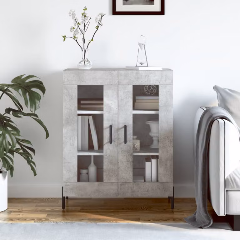 Credenza vidaXL Grigio in Legno Multistrato e Metallo L: 69,5 cm, P: 34 cm, H: 90 cm