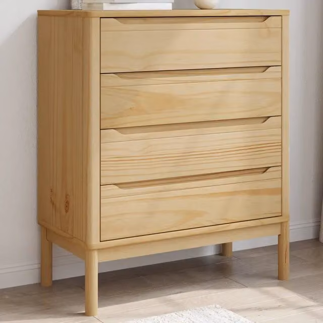 Cassettiera FLORO vidaXL in legno massello di pino color marrone cera e beige