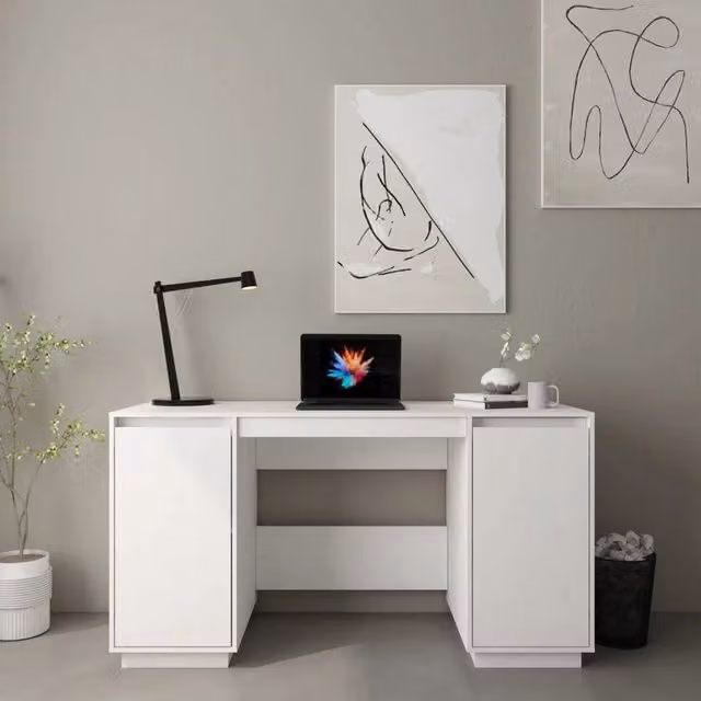 Scrivania moderna vidaXL in legno di pino bianco L: 140 cm, P: 50 cm, H: 75 cm – 1