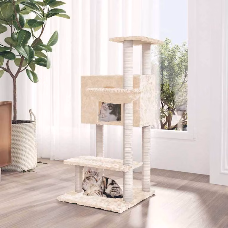 Albero per gatti vidaXL con tiragraffi in sisal e amaca, colore beige, Altezza: 108,5 cm