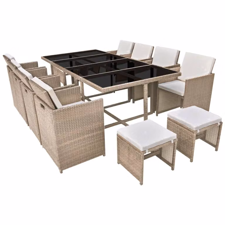 vidaXL set da pranzo da giardino 13 pezzi con cuscini in poly rattan beige
