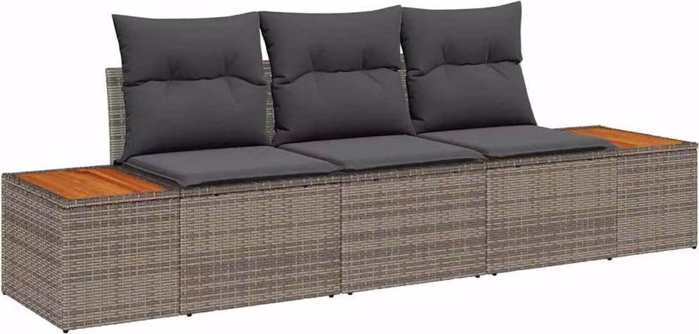 Set Divano da Giardino con cuscino 3 pcs Grigio polyrattan