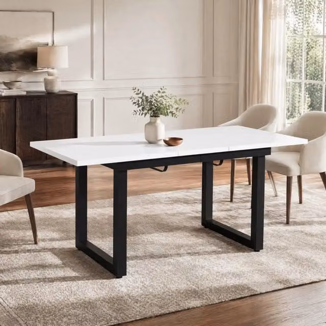 Tavolo da pranzo allungabile REDOM in stile industriale, Bianco e Nero, L/P/H: 140/180 x 80 x 75 cm