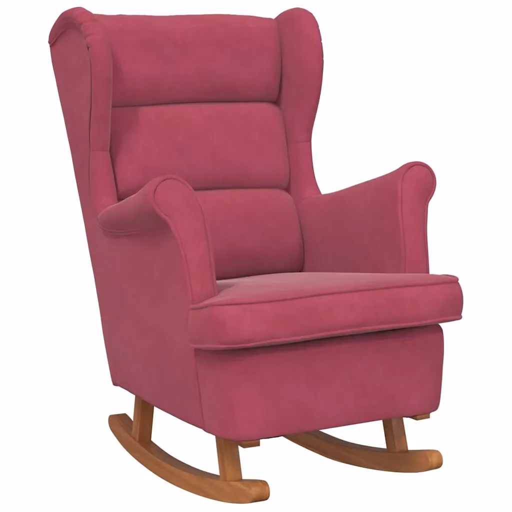 Sedia a dondolo con schienale alto in velluto rosso vidaXL con braccioli – 2