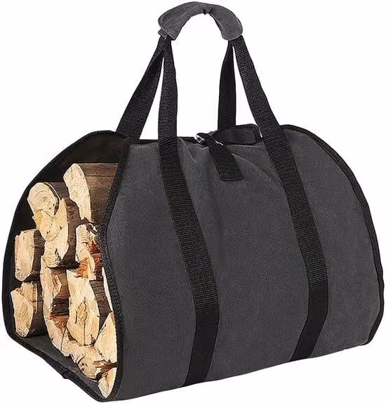 Borsa multifunzionale per legna da ardere, in tessuto Oxford, portatile, riutilizzabile, 40x30x20 cm, nera