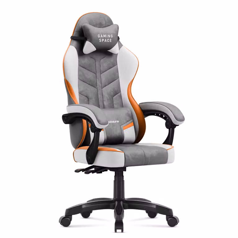 Sedia da gioco Huzaro Force 2.7 Grey - sedia girevole ergonomica in velluto con schienale regolabile, cuscino lombare e poggiatesta, fino a 140 kg