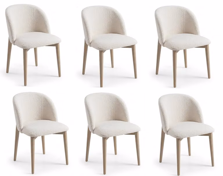 6 sedie minimaliste, color crema, ideali per la sala da pranzo. Design elegante e moderno