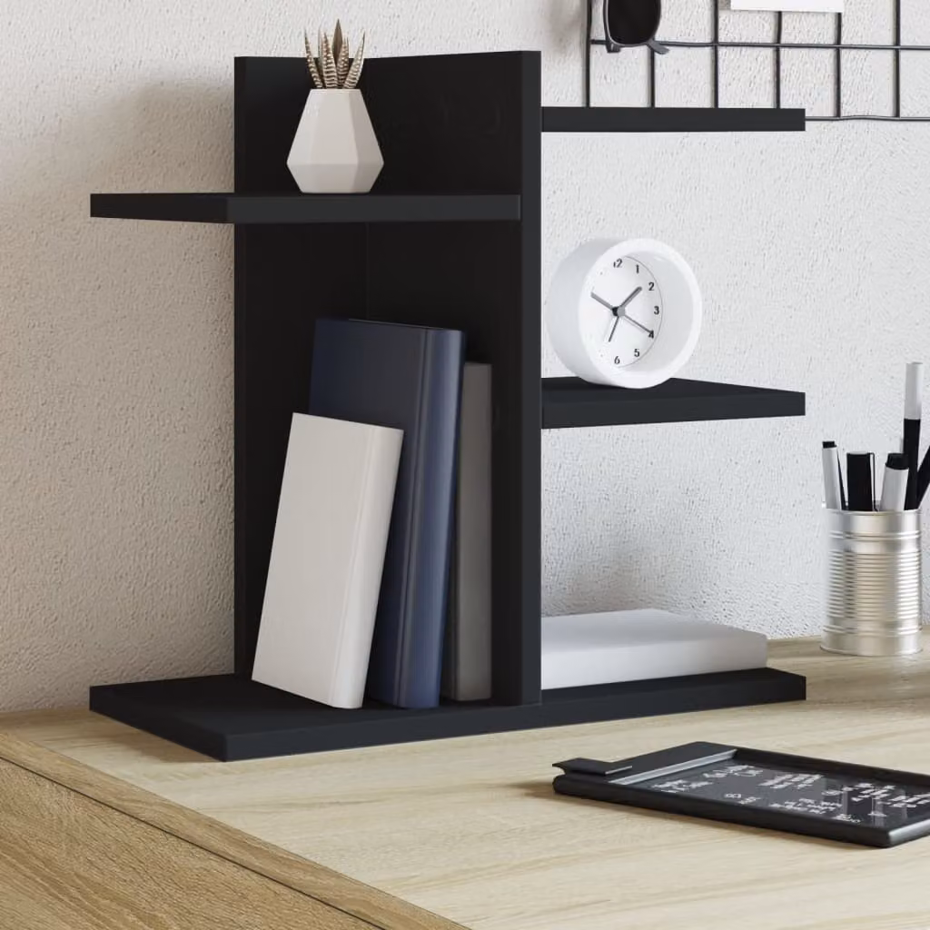Organizer da scrivania vidaXL nero in legno multistrato con scomparti multipli L 42 cm, P 21,5 cm, H 42 cm