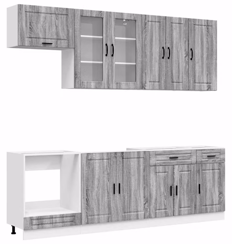 Set di mobili da cucina PORTO, 8 pezzi, colore grigio Sonoma, realizzato in materiale simile al legno