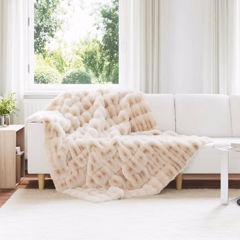 Coperta antiscivolo vidaXL in ecopelliccia di coniglio beige L 220 cm x P 150 cm