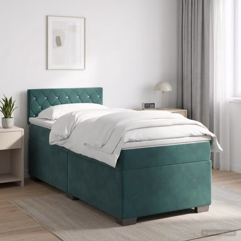 Maison Exclusive - Letto boxspring con materasso verde scuro 90 x 200 cm velluto