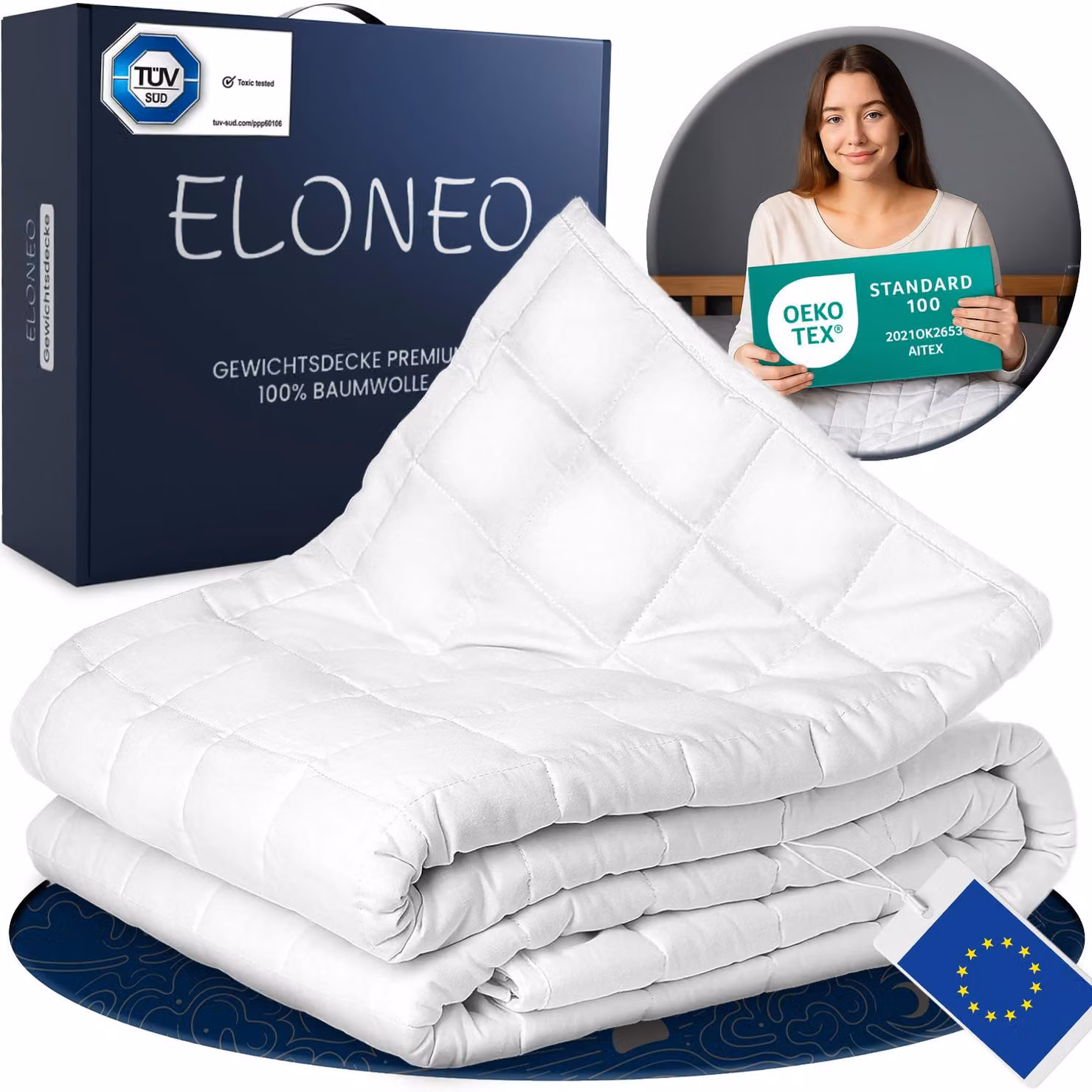 Coperta zavorrata ELONEO 135x200 cm con 11 kg, coperta zavorrata in cotone al 100%, coperta per il rilassamento e la terapia antistress