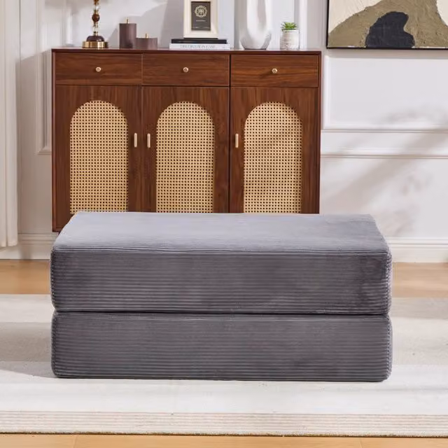 Poltrona letto in velluto a coste grigio scuro 112x95 cm, cuscino e tasca