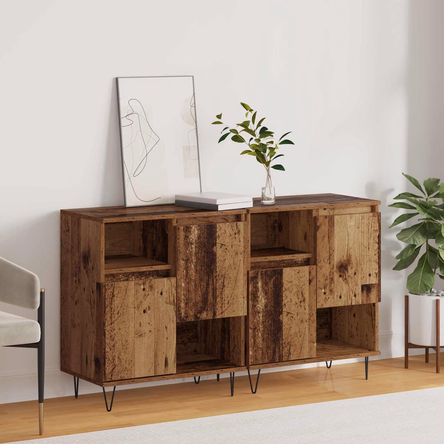 Set di 2 credenze vidaXL in legno effetto antico marrone L: 60 cm, P: 35 cm, H: 70 cm – 1