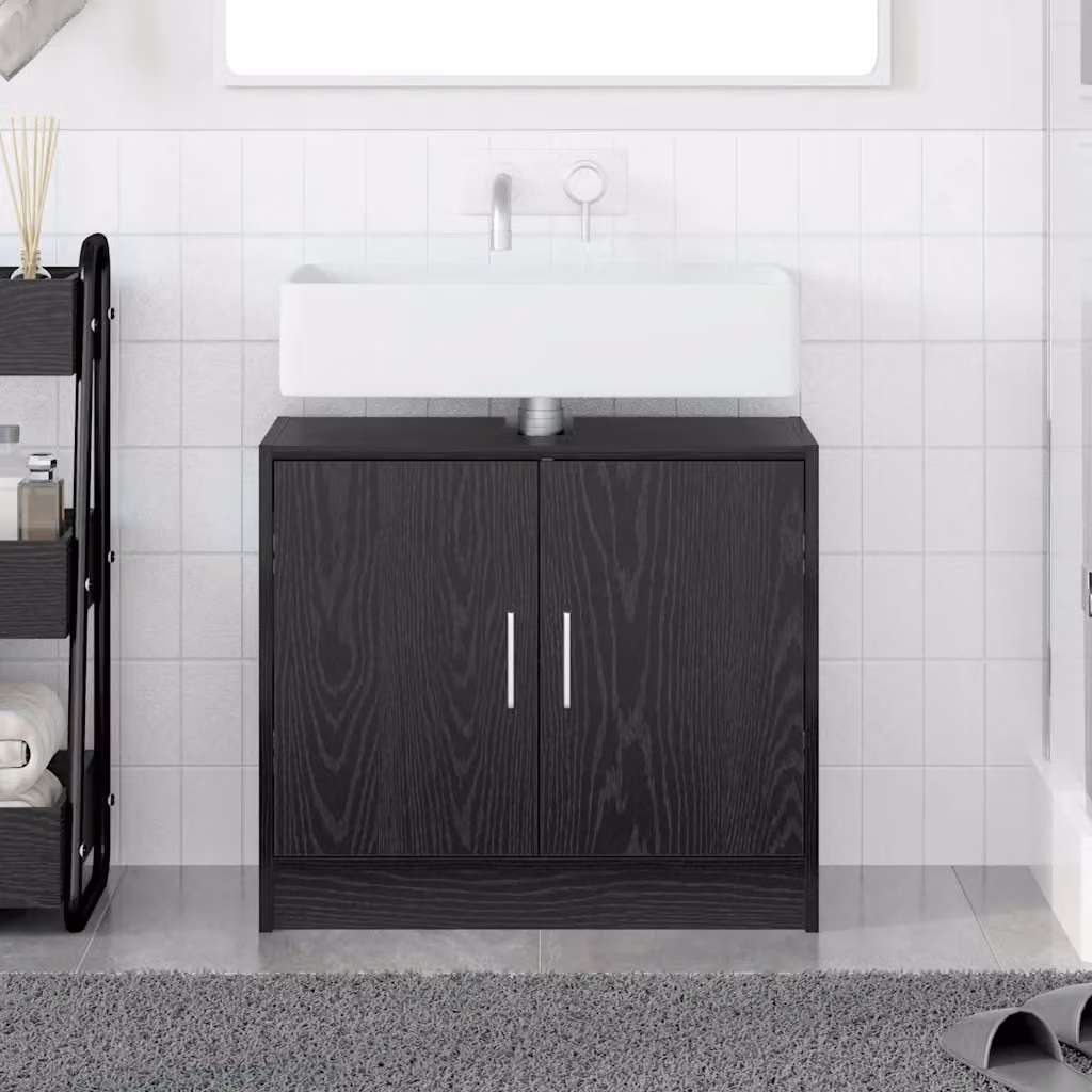 Mobile da bagno vidaXL in stile minimalista, colore nero e argento, L 63 x P 29 x H 55 cm