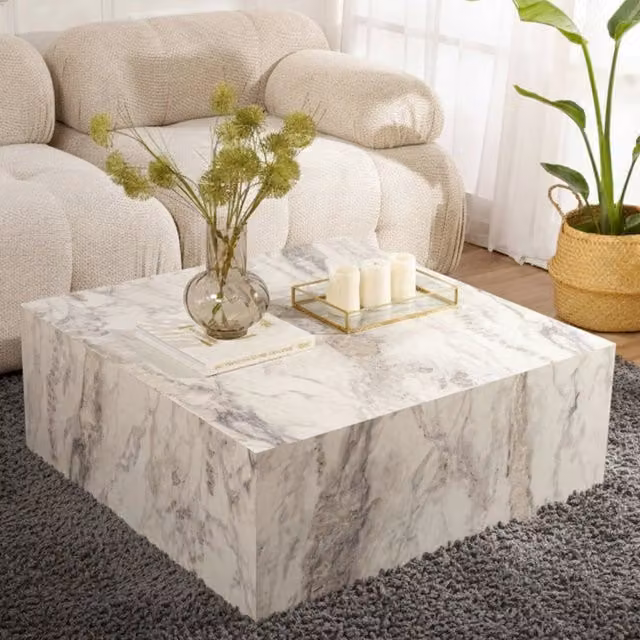 Tavolino da salotto Jesinia DMORA in marmo bianco, L/P/H: 90 x 90 x 35 cm
